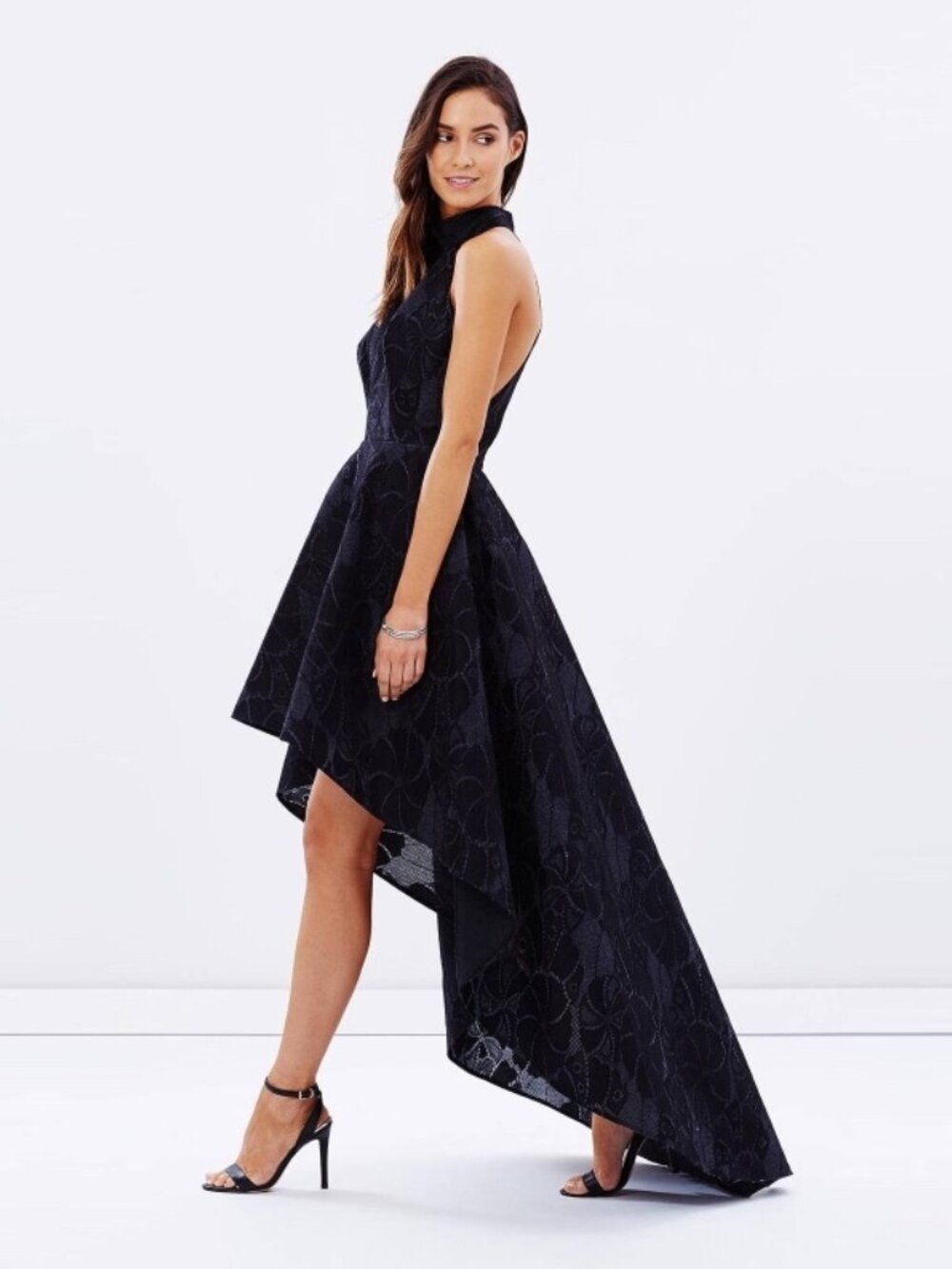 ELLE ZEITOUNE ANGELA HALTER HIGH LOW BLACK DRESS GOWN SIZE US 6